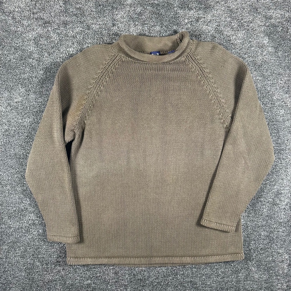 Vtg 90s Gap Sweater Men Large Brown Wool Roll Neck Pullover Chunky Knit Raglan